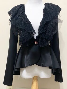 Rodarte Black Satin Silk Lace Evening Jacket Victorian Vampire Goth